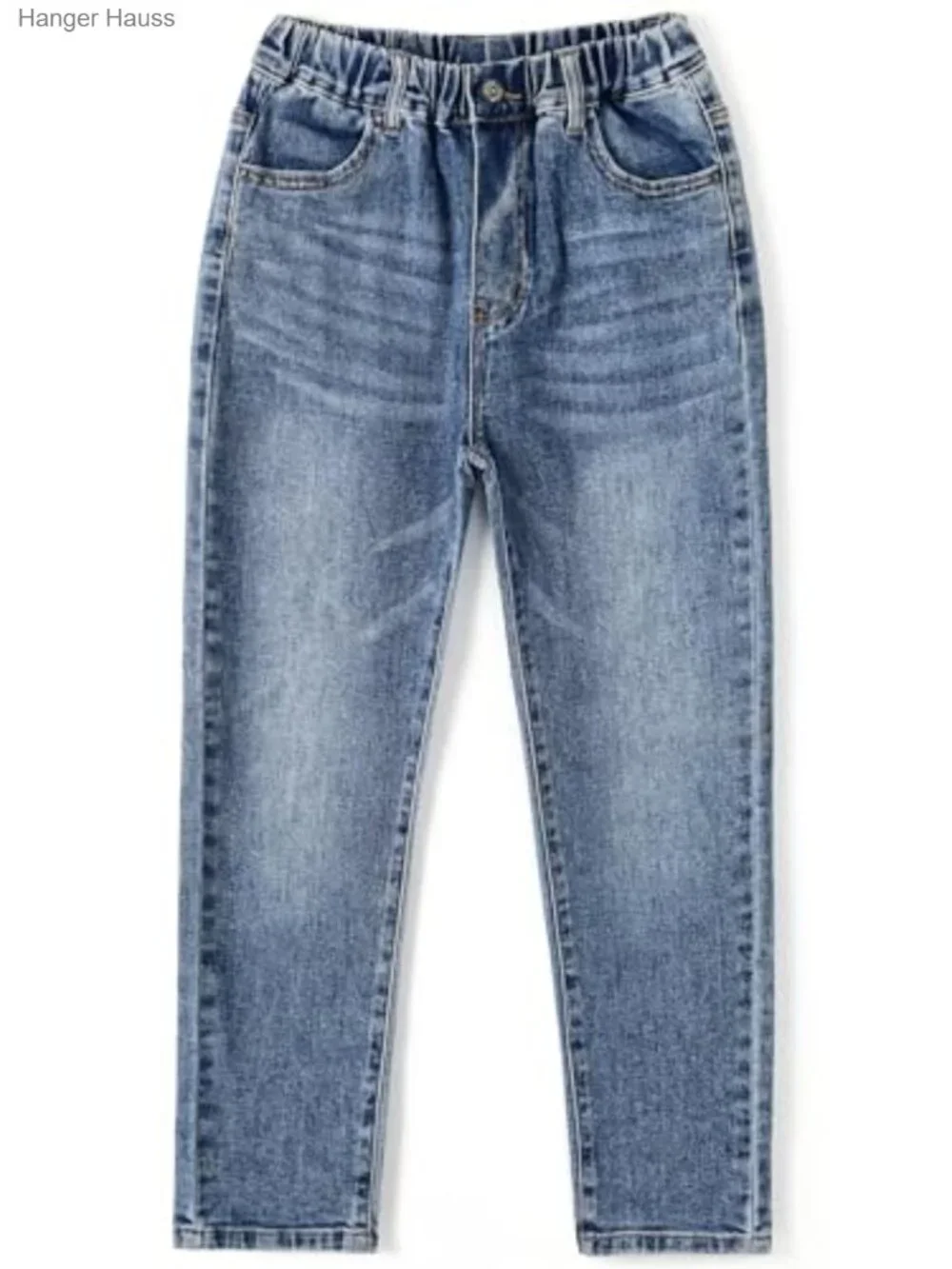 Girls Straight Leg Jeans Elastic Waist 4 Pockets Stretch Denim Pants